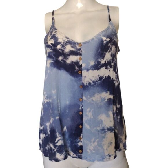 Haute Hippie Tops - Hippie Tank Top Woman XS Light Blue Tie Dye Crinkle Spaghetti Strap Beach Travel